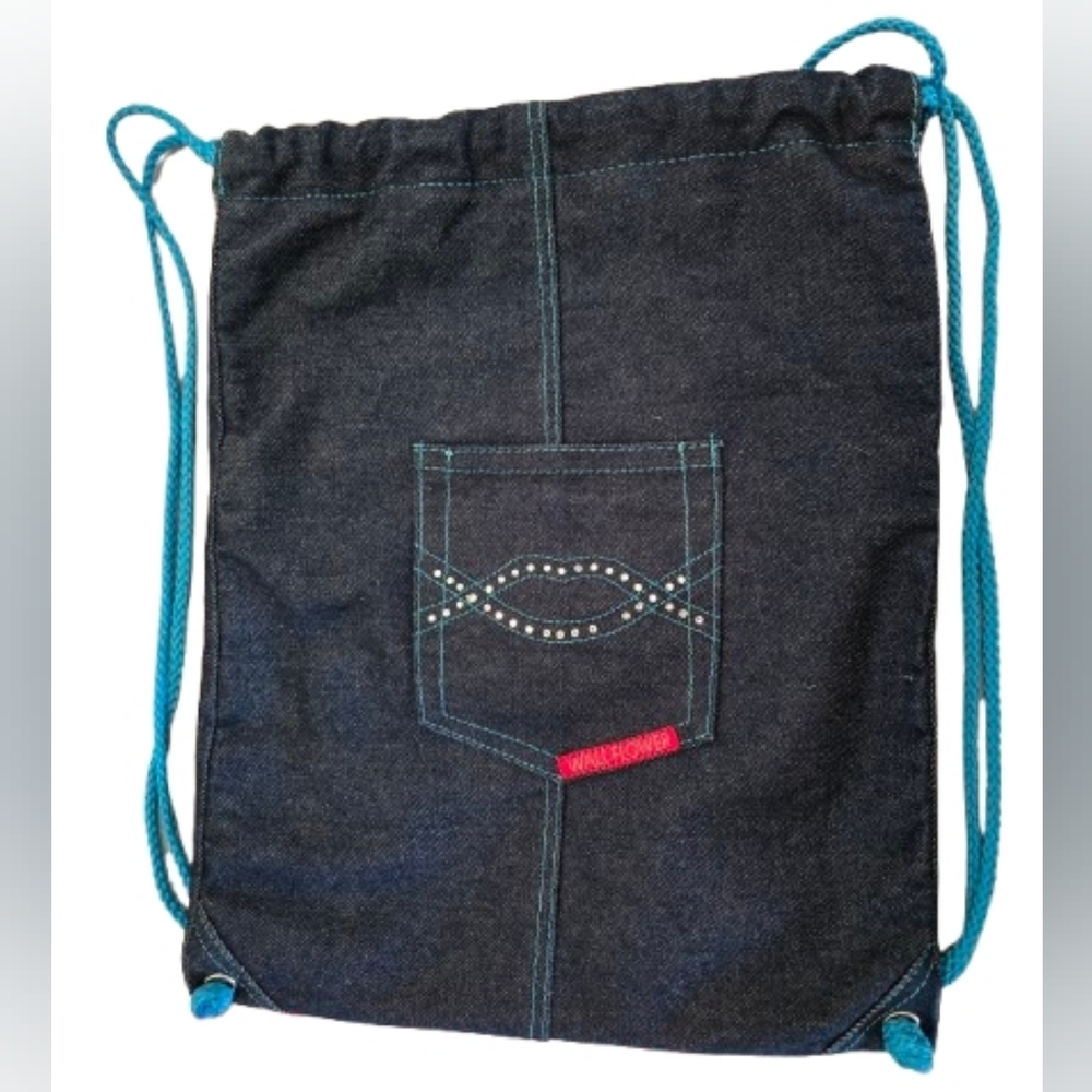 Wallflower Dark Denim‎ Backpack with Blue Straps And Rhinestone Details